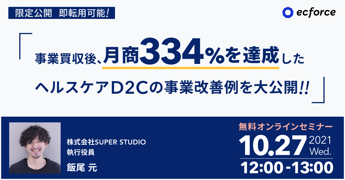 【限定公開】即転用可能!事業買収後、月商334%を達成したヘルスケアD2Cの事業改善事例を大公開!!